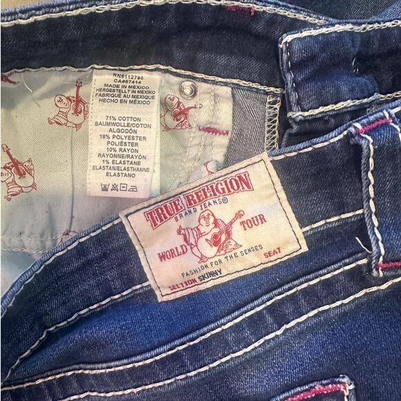 True Religion Curvy Skinny Dark Wash Distressed Crop Jeans 30 - Picture 5 of 5